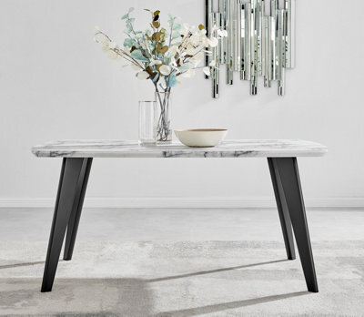 Furniturebox Andria Marble Effect Black Leg 6 Seater Dining Table For Luxury Modern Minimalist Industrial Dining Room - image 1