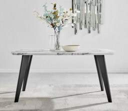 Furniturebox Andria Marble Effect Black Leg 6 Seater Dining Table For Luxury Modern Minimalist Industrial Dining Room - thumbnail 1