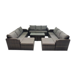 Fimous Rattan Garden Outdoor Furniture Set 3 Seater Sofa Coffee Table With 4 Footstools Dark Grey Mixed - thumbnail 1