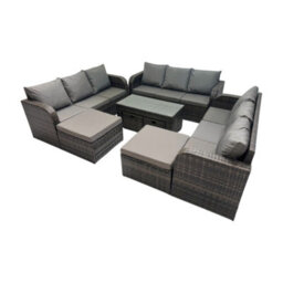Fimous Rattan Garden Outdoor Furniture Set 3 Seater Sofa Coffee Table With 4 Footstools Dark Grey Mixed - thumbnail 2