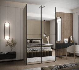 Arte Trosa Ii Cashmere Mirrored Sliding Door Wardrobe W1400mm H2450mm D640mm With Black Steel Handles - thumbnail 2