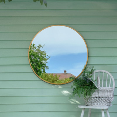 Mirroroutlet The Fenestra Gold Edged Circular Modern Garden Wall Mirror 90Cm Diameter - image 1