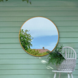 Mirroroutlet The Fenestra Gold Edged Circular Modern Garden Wall Mirror 90Cm Diameter - thumbnail 1