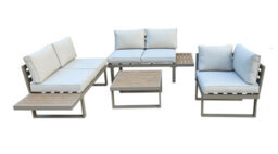 Beige 5 Seater Aluminium Metal Sofa Set/ Loungers With Brown Pollywood Coffee Table Multi Use Modular With Beige Cushions - thumbnail 6