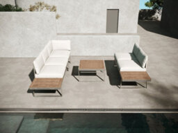 Beige 5 Seater Aluminium Metal Sofa Set/ Loungers With Brown Pollywood Coffee Table Multi Use Modular With Beige Cushions - thumbnail 2