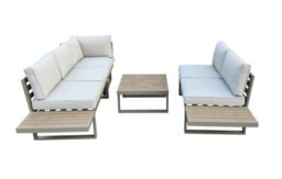 Beige 5 Seater Aluminium Metal Sofa Set/ Loungers With Brown Pollywood Coffee Table Multi Use Modular With Beige Cushions - thumbnail 5