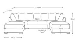 SC FURNITURE LIMITED Burnham U Shape Sofa, Full Back Cushions - thumbnail 2