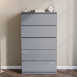 Grey Modern Gloss 5 Drawer Chest Of Drawers Storage Tall Cabinet Bedroom Furniture - thumbnail 5