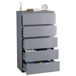 Grey Modern Gloss 5 Drawer Chest Of Drawers Storage Tall Cabinet Bedroom Furniture - thumbnail 3