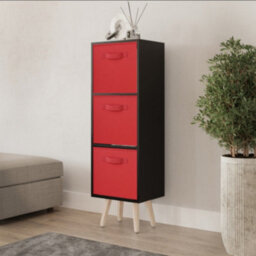Urbn-Living Urbnliving 80Cm Height 3 Tier Black Wooden Storage Bookcase Scandinavian Style Pine Legs With Red Inserts
