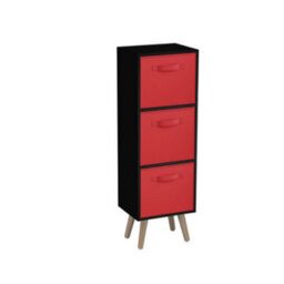 Urbn-Living Urbnliving 80Cm Height 3 Tier Black Wooden Storage Bookcase Scandinavian Style Pine Legs With Red Inserts - thumbnail 2