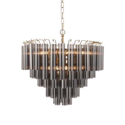 Loops Elegant Smokey Grey Glass Pendant Chandelier With Satin Brass Finish - image 1