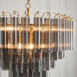 Loops Elegant Smokey Grey Glass Pendant Chandelier With Satin Brass Finish - thumbnail 5