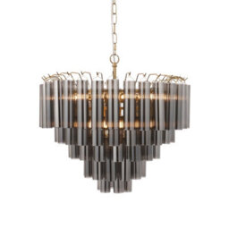Loops Elegant Smokey Grey Glass Pendant Chandelier With Satin Brass Finish
