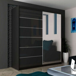 Sliding Wardrobes 4 u LTD Sliding Wardrobes 4U Fletche High Gloss Mirror Sliding Door Wardrobe In 3 Colors And 3 Sizes (Black W1500mm H2000mm) - thumbnail 1