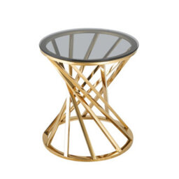Comfy Living Round Geometric Design Gold Metal Side Table With Tinted Glass Tempered Top - thumbnail 5