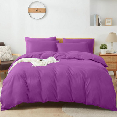 Aspire Homeware Plain Duvet Cover Set Soft Microfibre, Purple, Super King (L)220Cm X (W)260Cm - image 1