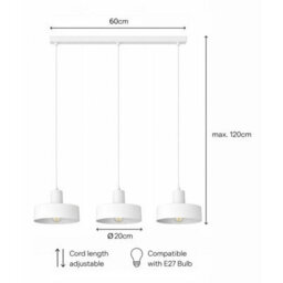 Luminosa Lighting Luminosa Velyo Bar Pendant Ceiling Light White 3X E27 - thumbnail 5