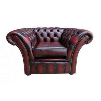 Chesterfield Club Chair Antique Oxblood Red Real Leather In Balmoral Style - image 1