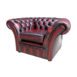 Chesterfield Club Chair Antique Oxblood Red Real Leather In Balmoral Style - thumbnail 3