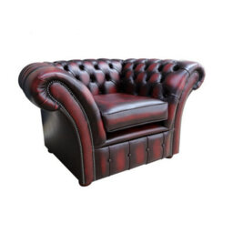 Chesterfield Club Chair Antique Oxblood Red Real Leather In Balmoral Style - thumbnail 2