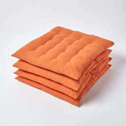 Homescapes Burnt Orange Seat Pads Or Cotton Chair Cushions 40X40 Cm, Set Of 4 Plain Chair Pads For Dining, Kitchen Or Outdoor - thumbnail 1
