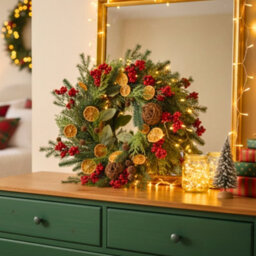 Shatchi 24-Inch Orange & Berry Christmas Wreath - Autumn Floral Door Decoration - thumbnail 8