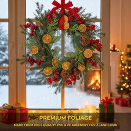 Shatchi 24-Inch Orange & Berry Christmas Wreath - Autumn Floral Door Decoration - thumbnail 3