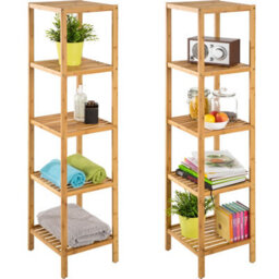 Tectake Standing Bathroom Shelf - 5 Tiers In Bamboo  - Brown - thumbnail 2