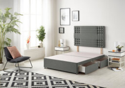 Somnior Beds Somnior Flexby Linen Grey Divan Bed Base With 2 Drawers And Headboard - Double - thumbnail 1