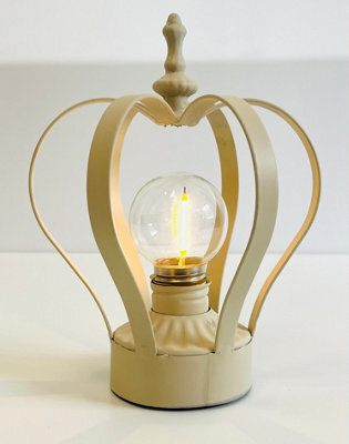 My Square Mile Crown Table Lamp Cordless Battery Operated With Bulb Distressed Metal Light Nightstand Gold/grey/cream (Cream) - image 1