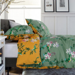 Deyongs Bird Garden Sage & Gold Printed Cotton Rich 200 Thread Count Duvet Set - thumbnail 3