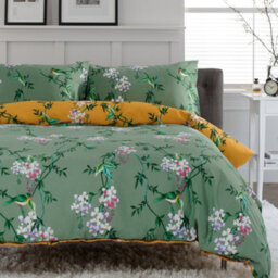 Deyongs Bird Garden Sage & Gold Printed Cotton Rich 200 Thread Count Duvet Set - thumbnail 2