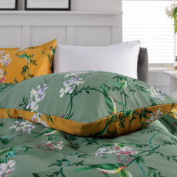 Deyongs Bird Garden Sage & Gold Printed Cotton Rich 200 Thread Count Duvet Set - thumbnail 4