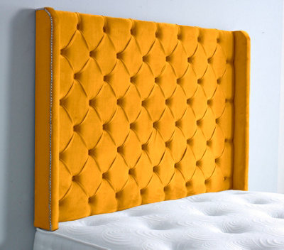 "Adore Designs Chesterfield Winged Plush Velvet 4Ft6 Double 36"" Headboard - Turmeric"