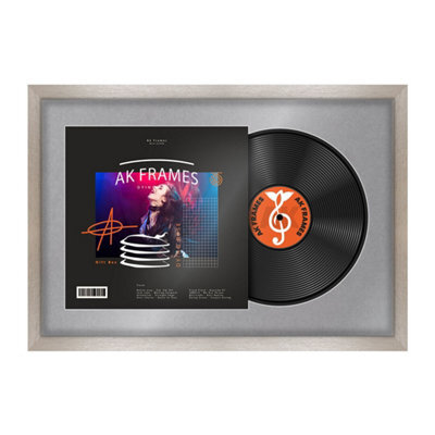 "AK Frames 25X17"" Aluminium Modern Vinyl Record Frame With Mid Grey Mount For 12 Inch Lp Cover & Disc - Overlapped Design" - image 1