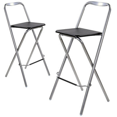 Taylor & Brown 2 X Folding Bar Stool, Wooden Effect Seat With Footrest, Silver Frame, Foldable Kitchen Restaurant Seating, Black - image 1