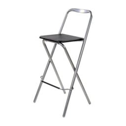 Taylor & Brown 2 X Folding Bar Stool, Wooden Effect Seat With Footrest, Silver Frame, Foldable Kitchen Restaurant Seating, Black - thumbnail 2
