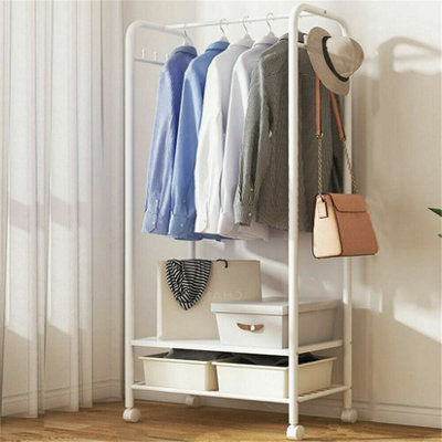 Fativo 2-Tier 152Cm H Metal Rolling Garment Rack With Storage Shelves And 8 Hooks For Bedroom, Entryway, Laundry - image 1