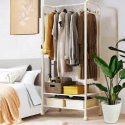 Fativo 2-Tier 152Cm H Metal Rolling Garment Rack With Storage Shelves And 8 Hooks For Bedroom, Entryway, Laundry - thumbnail 7