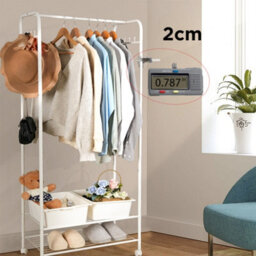 Fativo 2-Tier 152Cm H Metal Rolling Garment Rack With Storage Shelves And 8 Hooks For Bedroom, Entryway, Laundry - thumbnail 6