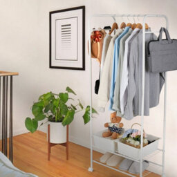 Fativo 2-Tier 152Cm H Metal Rolling Garment Rack With Storage Shelves And 8 Hooks For Bedroom, Entryway, Laundry - thumbnail 9