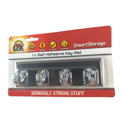 Maestro craft 4 Hooks Key Rail Door Holder Rack Self Adhesive Wall Mounted Hanger Strong 18Cm