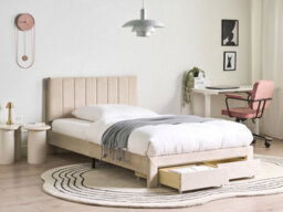 Beliani Bed With Storage Drawers Velvet Lonzac 120 X 200 Cm (Eu Small Double) Beige - thumbnail 2