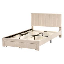 Beliani Bed With Storage Drawers Velvet Lonzac 120 X 200 Cm (Eu Small Double) Beige - thumbnail 6