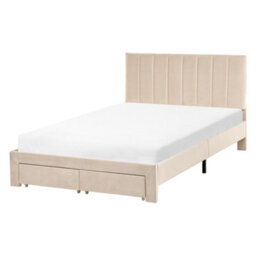 Beliani Bed With Storage Drawers Velvet Lonzac 120 X 200 Cm (Eu Small Double) Beige - thumbnail 5