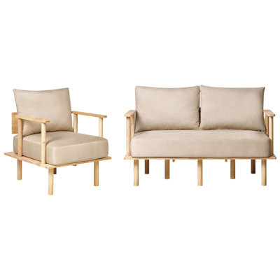 Beliani Living Room Set 3 Seater Asker Fabric Sand Beige - image 1