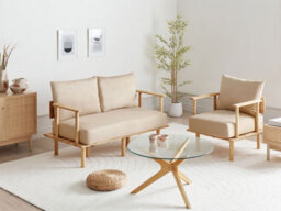 Beliani Living Room Set 3 Seater Asker Fabric Sand Beige - thumbnail 2