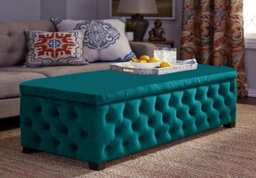 150Cm Empire Ottoman Storage Box With Wooden Legs, Teal Velvet Upholstered Chesterfield Footstool Storage Ottoman Box