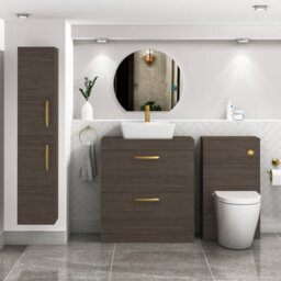 Royal Bathrooms 800mm Floor Standing Vanity Unit 2 Drawer Grey Elm & Countertop Basin - Cube With Brushed Brass Handle - thumbnail 2